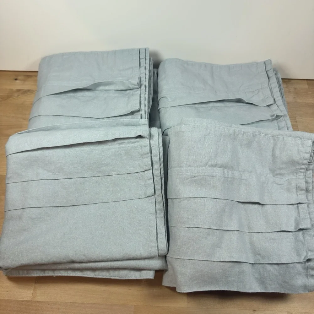 Pottery Barn Light Blue Linen Cotton Pleated Curtain Panels 78in 4 Panels Set